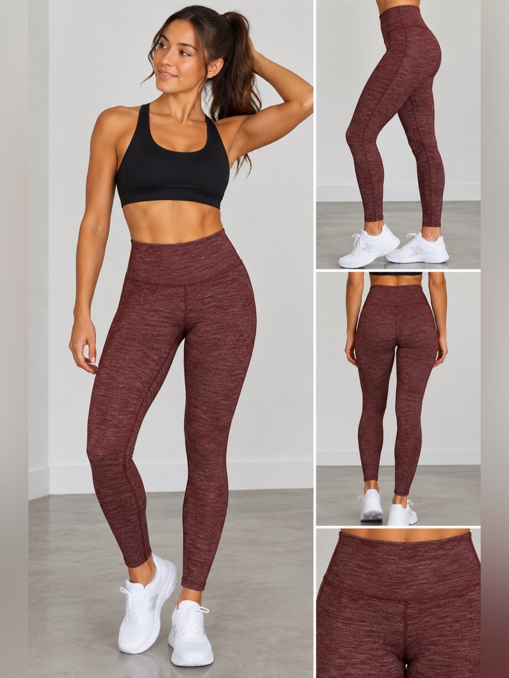 Lululemon High-Rise Seamless Workout Leggings — Burgundy Marl